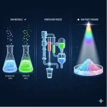 Europium ve terbium fosforlarında saflık arttırma teknikleri