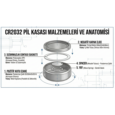 CR2032 pil kasası malzemeleri