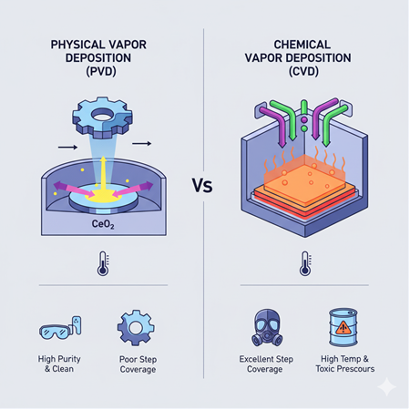 Ceria ve nadir toprak oksitlerinden fonksiyonel kaplama üretimi: PVD vs CVD