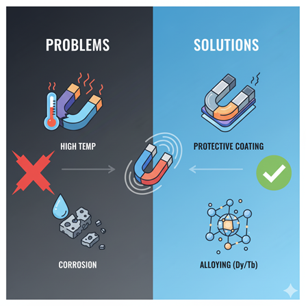 NdFeB mıknatısların manyetik performansının çevresel faktörlerle değişimi