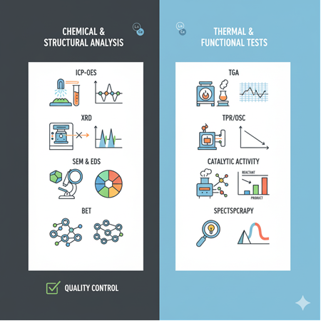 Lanthanum ve cerium içeren malzemeler için standart laboratuvar test listesi
