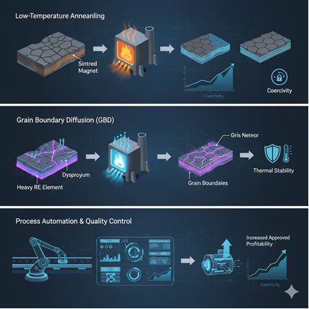 NdFeB mıknatısların manyetik alan stabilitesini artıran ısıl işlemler