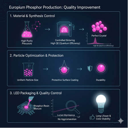 Europium fosforlarının LED üretim süreçlerinde kalite iyileştirme adımları