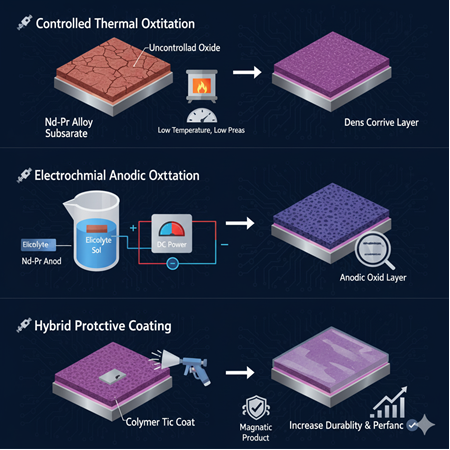 Neodimyum ve praseodymium karışımlarında koruyucu oksit tabakaları oluşturma