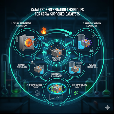 Ceria destekli katalizörlerin tekrar kullanımı: regenarasyon teknikleri