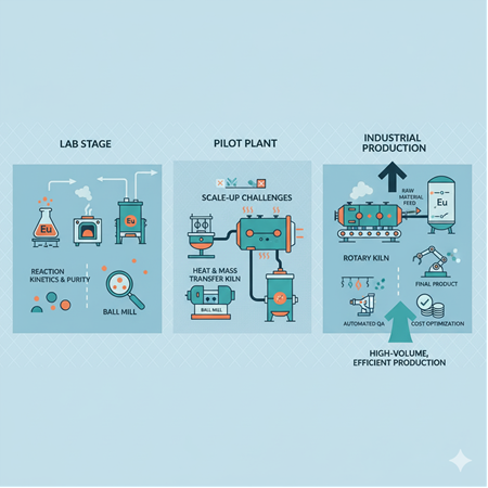 Europium fosforu üretimi için laboratuvardan endüstriye ölçeklendirme planı