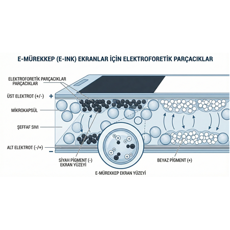 E-Mürekkep (E-Ink) Ekranlar İçin Elektroforetik Parçacıklar