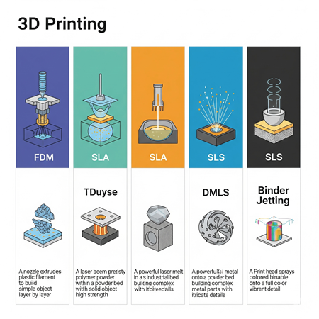 3D Yazıcı Teknolojileri 101: FDM, SLA, SLS, DMLS, Binder Jetting