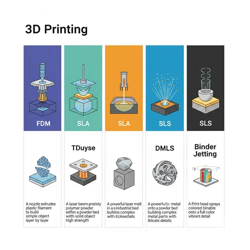 3D Yazıcı Teknolojileri 101: FDM, SLA, SLS, DMLS, Binder Jetting