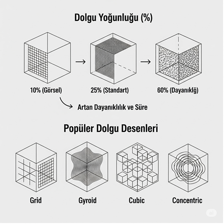 Infill (Dolgu) Nedir? Yoğunluk ve Desen Seçiminin Parça Dayanıklılığına Etkisi