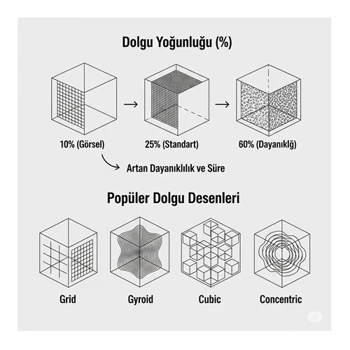 Infill (Dolgu) Nedir? Yoğunluk ve Desen Seçiminin Parça Dayanıklılığına Etkisi