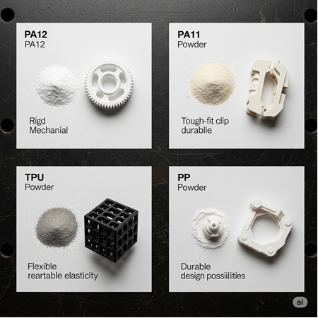 SLS İçin Kullanılan Polimer Tozları: Naylon (PA11, PA12), TPU, PP