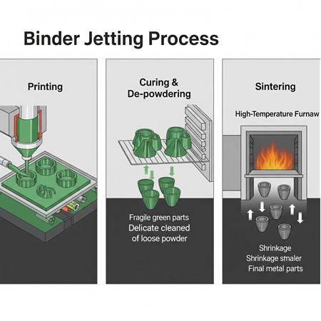 Binder Jetting Süreci: Baskı, Kürleme (Curing) ve Sinterleme (Sintering)