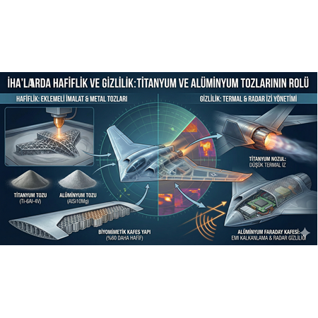 İHA'larda Hafiflik ve Gizlilik: Titanyum ve Alüminyum Tozlarının Rolü.