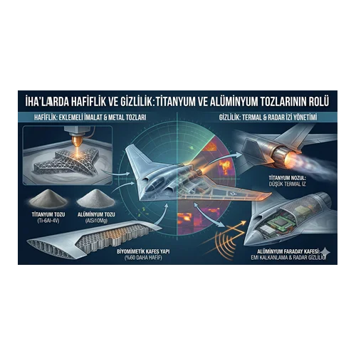 İHA'larda Hafiflik ve Gizlilik: Titanyum ve Alüminyum Tozlarının Rolü.