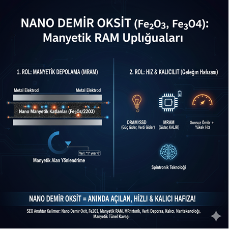 Nano Demir Oksit (Fe2O3, Fe3O4): Manyetik RAM Uygulamaları.