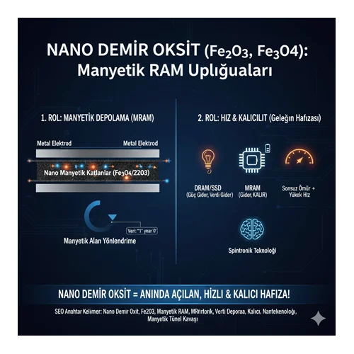 Nano Demir Oksit (Fe2O3, Fe3O4): Manyetik RAM Uygulamaları.