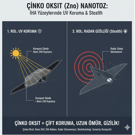 Çinko Oksit (ZnO) Nanotoz: İHA Yüzeylerinde UV Koruma ve Stealth.