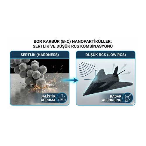 Bor Karbür (B4C) Nanopartiküller: Sertlik ve Düşük RCS Kombinasyonu.