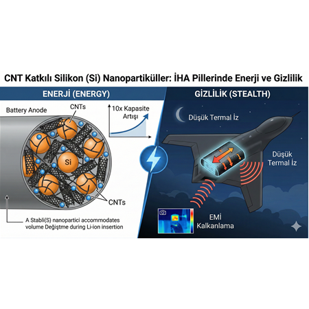 CNT Katkılı Silikon (Si) Nanopartiküller: İHA Pillerinde Enerji ve Gizlilik.
