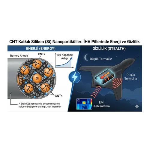 CNT Katkılı Silikon (Si) Nanopartiküller: İHA Pillerinde Enerji ve Gizlilik.