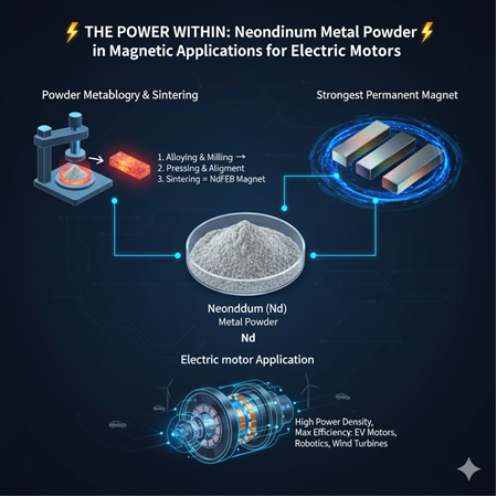 Neodimyum metal tozunun (Nd) manyetik uygulamalarda rolü: elektrik motorları için rehber