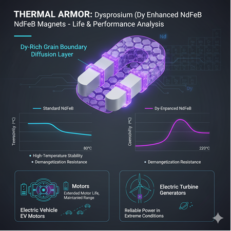 Dysprosium (Dy) takviyeli NdFeB mıknatıslar: ömür ve performans analizi