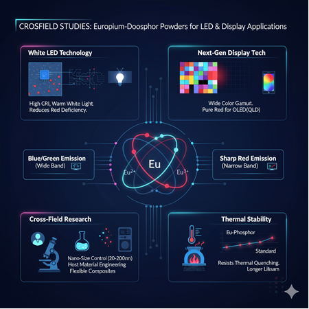 Europium-doped fosfor tozları: LED ve ekran uygulamaları için çapraz alan çalışmalar