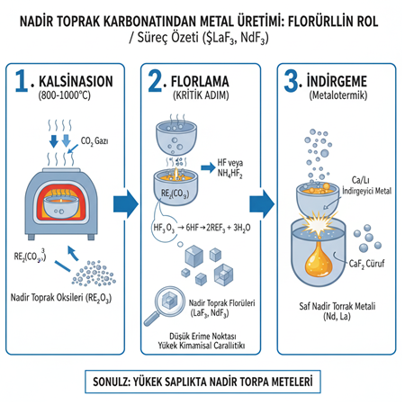 Rare earth karbonatlarından metal üretiminde-florürlerin (LaF³, NdF³) rolü: süreç özeti