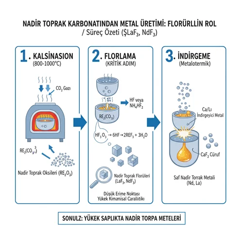 Rare earth karbonatlarından metal üretiminde-florürlerin (LaF³, NdF³) rolü: süreç özeti