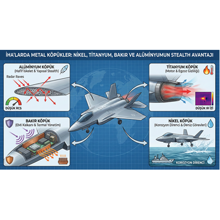 İHA'larda Metal Köpükler: Nikel, Titanyum, Bakır ve Alüminyumun Stealth Avantajı.