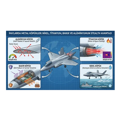 İHA'larda Metal Köpükler: Nikel, Titanyum, Bakır ve Alüminyumun Stealth Avantajı.