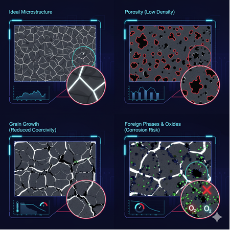 NdFeB manyetik tozlarının sinter sonrası mikro yapı analizi — SEM örnekleriyle