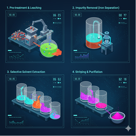 NdFeB mıknatıs geri dönüşümünde kimyasal ayrıştırma teknikleri: solvent extraction rehberi