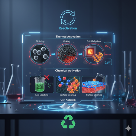 Lanthanum ve cerium içeren katalizörlerin yeniden aktivasyonu: yöntemler